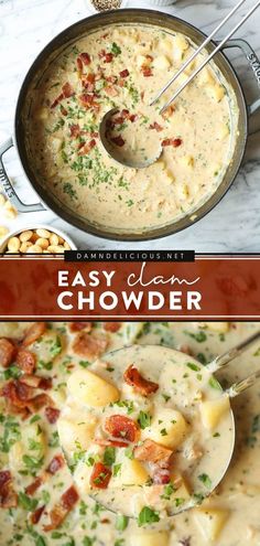 EASY CLAM CHOWDER Skinnytaste Clam Chowder, Damn Delicious Clam Chowder, Taste Of Home Clam Chowder Recipe, Chunky Clam Chowder Recipe, Clam Chowder Slow Cooker, Healthier Clam Chowder, Clams Chowder Recipe, Crab And Clam Chowder, Clam Chowder With Evaporated Milk