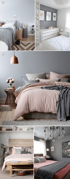 a bed with pink sheets and pillows next to a vase full of flowers on a table