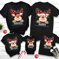 Personalized Reindeer Family Christmas Shirt. Reindeer Xmas Holiday Matching shirts, Merry Christmas 2024, Gift For Christmas, Christmas Tee Thank you for stopping by ThaoDuyLove's Design Listing! Dive into our shop for a treasure trove of sublimation resources and designs: https://www.etsy.com/ca/shop/thaoduylove.  DESCRIPTION: Always wear what you want to wear. ThaoDuyLove will bring you a true style indulgence. All shirt is made in the US and produced within 2-5 days. I have many brand shirts Christmas Reindeer Lights, Cute Christmas Reindeer, Girls Christmas Party, Reindeer Lights, Family Cute, Personalized Matches, Red Buffalo Plaid, Christmas Party Outfit, Family Christmas Shirts