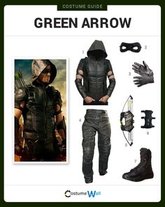 the green arrow costume is shown with accessories