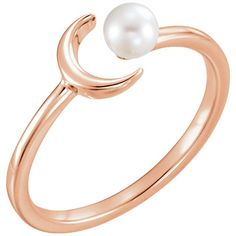 14KT Rose Gold Freshwater Pearl Crescent Moon Open Ring, 14KT Rose Gold Freshwater Pearl Crescent Moon Open Ring - Legacy Saint Jewelry Crescent Ring, Crescent Moon Ring, Moon Ring, White Freshwater Pearl, Pearl Set, Ring Fit, 14k Gold Ring, Open Ring, White Rose Gold