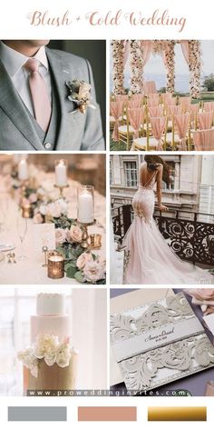 the wedding color scheme is peach and gold