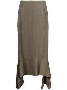 fern green crepe texture satin finish panelling at the hem draped detailing high-waisted concealed rear hook and zip fastening two side inset pockets side slits asymmetric hem mid-length Midi Skirt Green, Character Clothing, Fern Green, Green Skirt, Crepes, Asymmetric Hem, Satin Finish, Mid Length, Womens Bottoms