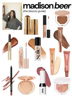 some products that madison beer uses for her stunning makeup looks <3 dewy & glowy products with a mauve lip is her go-to!   #madisonbeer #makeup #makeupproducts #makeuproutine #beauty