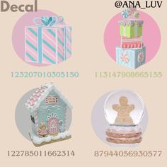 three different types of christmas gifts displayed in front of a pink and white background with the words decal