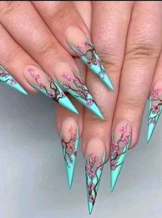 Maquillage Yeux Cut Crease, Cherry Blossom Nails, Colorful Nails, Nagel Inspo, Unique Nails, Nail Designer, Nails Short, Floral Nails, Nail Arts