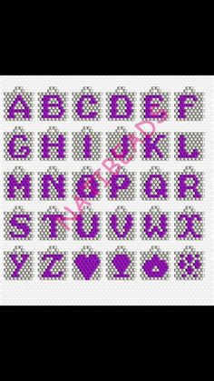 a cross stitch pattern with the letters and numbers in pink, purple, and white