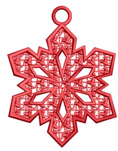 a red snowflake ornament on a white background