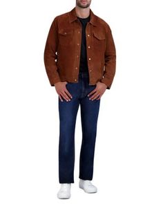 Cole Haan Suede Trucker Jacket Classic Cognac Leather Jacket With Long Sleeves, Classic Long Sleeve Leather Jacket In Cognac, Classic Long Sleeve Outerwear In Cognac, Classic Long Sleeve Cognac Outerwear, Suede Trucker Jacket, Trucker Jacket Men, Trucker Jacket, Jackets Online, Green Jacket