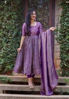 Pattu Anarkali Dress Designs, Silk Long Frocks Indian, Long Length Dresses Indian, Pattu Saree Dress Designs, Pattu Saree Long Frocks Designs, Pattu Anarkali Dress, Anarkali Dress Simple, Saree Dress Design Ideas, Simple Anarkali Dress