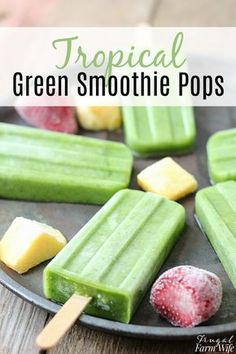 tropical green smoothie pops on a plate