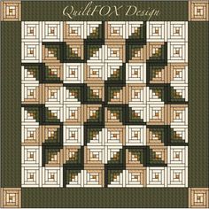 a cross stitched quilt with squares on the front and back, in green tones