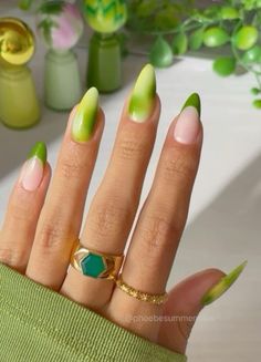 New Trendy Nails, Chartreuse Nails, Banquet Nails, Aesthetic Acrylics, Monochromatic Nails, Ruby Nails, 2023 Nails, St Patricks Day Nails, August Nails