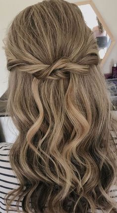 7. Pretty Half up half down Half up half down hairstyles will never go out of style. They are one of the most popular... Hairstyles For Dance, Bridemaids Hairstyles, Half Up Wedding Hair, Wedding Hair Half, Half Up Half Down Hair Prom, Simple Prom Hair, Prom Hair Down, Half Up Half Down Hairstyles, Bridesmaid Hair Half Up