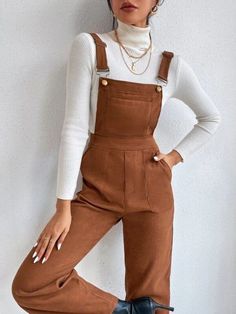 Brown Overalls Outfits, Overalls Outfits, Corduroy Overall, Overall Outfit, Overalls Outfit, Petite Jumpsuit, Stylish Hoodies, Overall Jumpsuit, Casual Winter Outfits