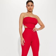 Brand: Fashion Nova Size: M Color: Red Condition: New With Tags Spring Red Fitted Sets, Red High-waisted Jumpsuits And Rompers For Summer, Red Fitted Bottoms, Red Fitted Sleeveless Bottoms, Casual Red High Waist Jumpsuits And Rompers, Chic Red Strapless Jumpsuits And Rompers, Chic Red Sets For Night Out, Chic Red High-waisted Jumpsuits And Rompers, Chic Red High Waist Jumpsuits And Rompers