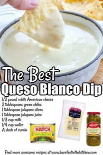 the best queso blancco dip recipe is in this ad for hatch's