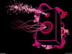 an abstract pink and black background with swirls, stars and bubbles on the side