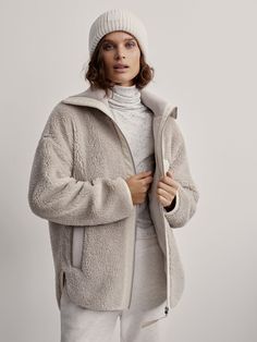 Made in our soft and warm Sherpa, the Myla zip-through features a rib collar, dropped shoulder, and curved stepped hem for a modern look. The rib welt pockets, zip patch pocket at the chest, and bound cuffs add functional details to this essential wardrobe staple, making it a must-have for the cooler seasons. Hiker Girl Aesthetic, Hiker Girl, Aj Cook, Studio Shots, Latest Instagram, Pinterest Page, March 2024, Oversized Jacket, Trends 2024