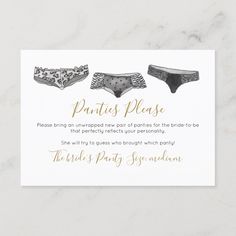 two panties with gold lettering on the bottom, and an advertise for watercolor lace linger party by dream project