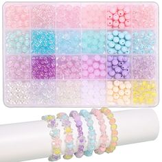 PRICES MAY VARY. 【Bracelets Making Kit】Package including 8mm acrylic beads.Can make bead bracelets in various colors, beads of each color are placed in a separate checkered no need to worry about messy colors or losing beads. 【Wide Application】: This crystal bracelet making kit is suitable for a variety of jewelry making such as bracelets, necklaces, earrings, anklets, brooches, pendants. They are also used for keychains, clothing, vase fillers, home decor, table scattering and craft projects.Th Colorful Bead Bracelets, Glass Beads Bracelet, Bracelet Making Kit, Diy Armband, Cute Bracelet, Making Glass, Jewelry Making Kits, Jewelry Making Kit, Bracelet Kits