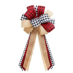 a red and black bow on a white background