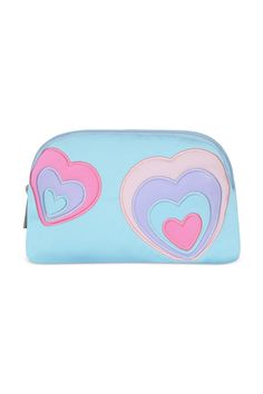 Nylon material Zipper closure Lined 8 1/4" w x 5" h x 3" d Happy Heart, Cosmetic Bag, 3 D, Zipper