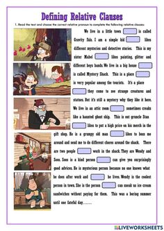 a cartoon character worksheet with the words,'deling relatives clause '