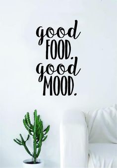 a wall decal with the words good food, good mood in black and white