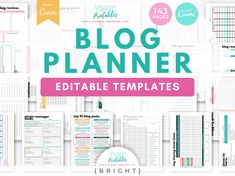 the ultimate blog planner templates bundle with lots of printable pages and text on it