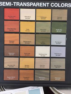 the semi - transparent paint color chart is displayed