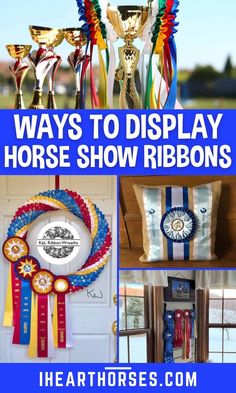 Show your pride in a job well done using these great ways to display show ribbons in your homeFun and unique ways to display your rewards Horse Show Ribbon Storage, Trophy Ribbon Display Ideas, How To Display Ribbons And Medals, How To Display Horse Show Ribbons, Displaying Ribbons Awards, Prize Ribbon Display, Display Award Ribbons, Displaying Horse Show Ribbons, Horse Show Ribbon Ideas