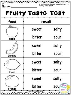 fruit taste test worksheet for students to practice their language and writing skills in the classroom