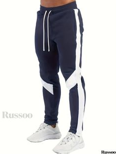 Russoo - Mens Casual Stretch Waist Drawstring Sweatpants with Color Block Design, Ideal for Sports and Leisure White Drawstring Joggers For Sports, Sports Sweatpants, Plus Size Cargo Pants, Drawstring Sweatpants, Mens Rain Boots, Color Block Design, Mens Loungewear, Novelty Clothing, Plus Size Hoodies