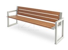 a wooden bench sitting on top of a metal frame