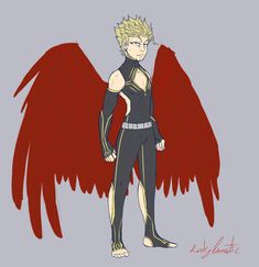 a drawing of an anime character with red wings