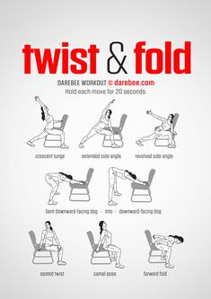 a poster with instructions on how to do the twist and fold exercise for back pain