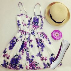 Everyday New Fashion: Adorable Floral Summer Dress Purple Summer Dress, Diy Vetement, Floral Summer Dress, Dieselpunk, Floral Dress Summer, Outfits Casuales, Cute Fashion, Teen Fashion