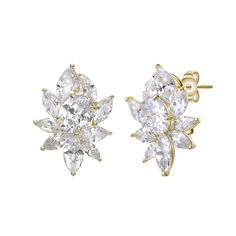 Enchant yourself with these cubic zirconia corsage flower cluster stud earrings. Click on this JEWELRY & WATCHES GUIDE to learn about fit, styles, materials and more! Enchant yourself with these cubic zirconia corsage flower cluster stud earrings. Click on this JEWELRY & WATCHES GUIDE to learn about fit, styles, materials and more! FEATURES Length: 27.5 mm Backings: post Metal: brass Plating: 14k gold Finish: polished Packaging: velvety pouch Gemstones may have been treated to enhance their appearance. Special care may be required. Please visit our Gemstone Treatment & Special Care Guide for more information. Size: One Size. Color: Gold Tone. Gender: female. Age Group: adult. Material: Gold Over Sterling. Formal Cluster Earrings With Cubic Zirconia, Formal Flower Earrings With Brilliant Cut Cubic Zirconia, Formal Flower-shaped Cluster Earrings In Cubic Zirconia, Classic Cubic Zirconia Cluster Earrings, Formal Brilliant Cut Cubic Zirconia Flower Earrings, Anniversary Cubic Zirconia Cluster Earrings, Cubic Zirconia Cluster Bridal Earrings For Formal Occasion, Formal Cluster Cubic Zirconia Earrings, Formal Cubic Zirconia Cluster Earrings