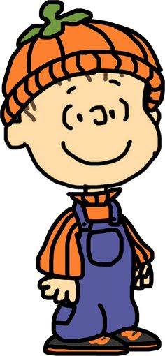 a cartoon boy with an orange hat and overalls