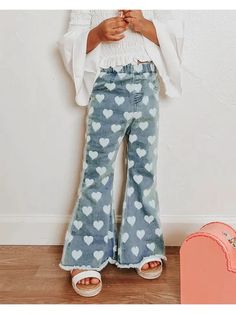 Sutton Bell Bottoms - Heartthrob – Aspen + Company Printed Denim Pants, Bell Pants, Cut Clothes, Thermal Sweater, Beanie Style, Kids Denim, Bell Bottom Pants, Denim Style, Printed Denim