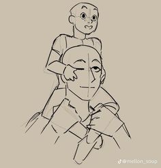 a black and white drawing of a man holding a child on his shoulders with the caption's name below it