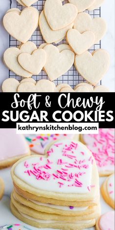 soft and chewy sugar cookies with pink sprinkles are on a cooling rack