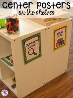 a child's center poster on the shelves in a playroom with colorful candies