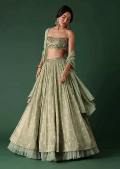 Olive Green Lehenga, Lehenga And Blouse, Printed Lehenga, Simple Lehenga, Trendy Outfits Indian, Indian Outfits Lehenga, Lehenga Designs Simple, Green Lehenga, Traditional Indian Dress