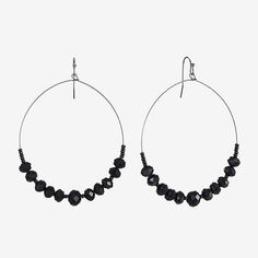 Bead Type: PlasticEarring Back: French WireMetal Color: GrayEarring Length: 75mmEarring Width: 10mmCare: Wipe CleanEarrings Style: Hoop EarringsCountry of Origin: Imported Black Beaded Hoop Earrings For Party, Black Beaded Round Hoop Earrings, Adjustable Hoop Earrings With Black Beads, Adjustable Black Beaded Hoop Earrings, Black Beaded Hoop Earrings, Earrings Hoop, Beaded Hoop Earrings, Beaded Hoops, Earrings Black