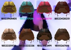 there are many different types of wigs in the picture, and each one has its own color