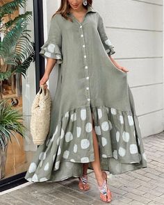 Lasaky - Womens Casual Maxi Dress with Ruffle Hem and Button Detail Back Design For Dress, Printed Casual Dresses, Loose Maxi Dress, Printed Dresses, Designer Dresses Casual, Blouse Diy, Long Shirt Dress, Fashion Blouse Design, Maxi Dresses Casual