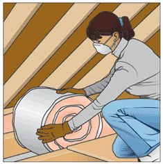 a woman wearing a face mask is working on insulation