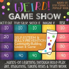 the weird game show poster for children's learning and playing games with numbers, words, and pictures